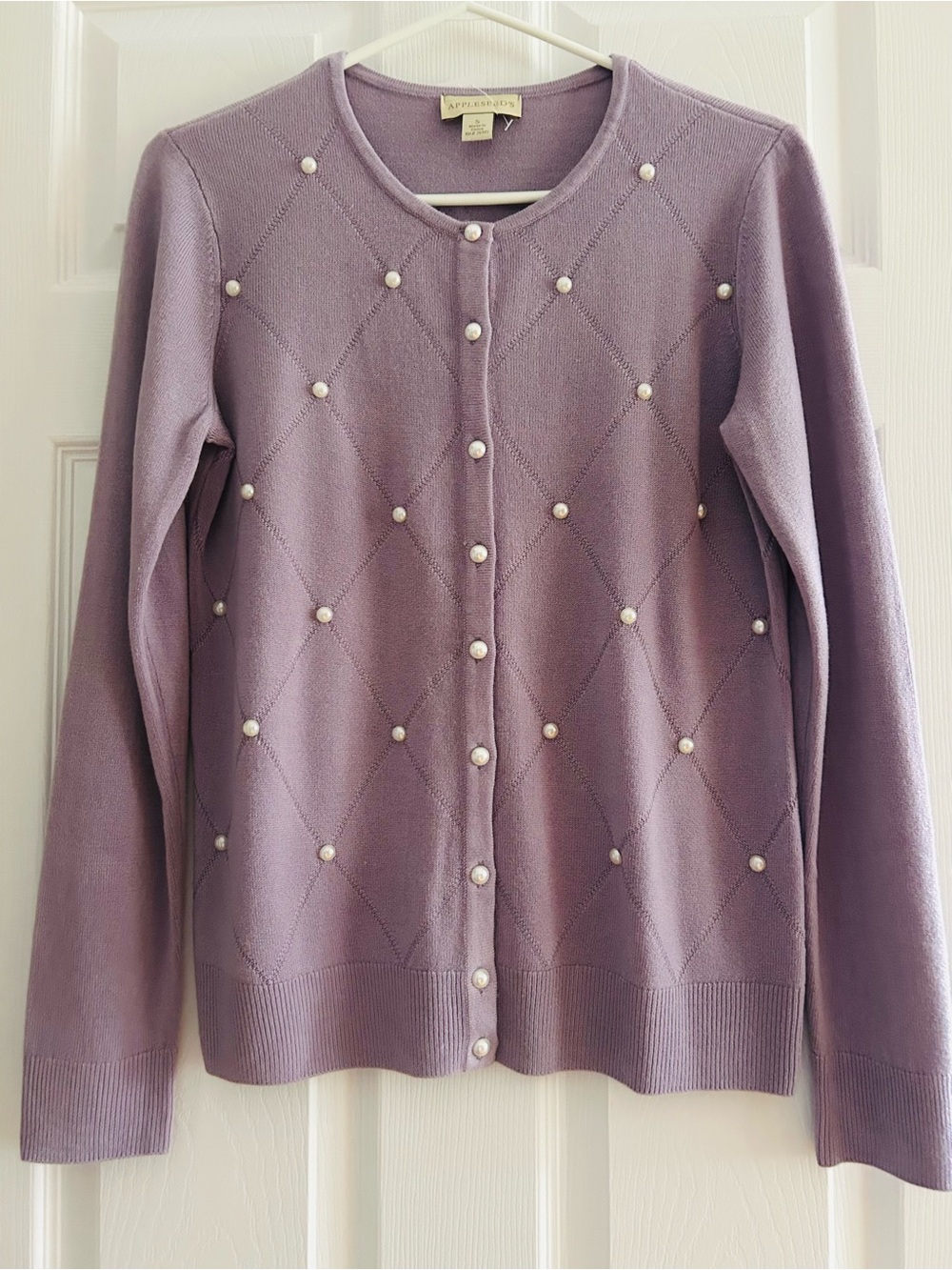 Appleseed's Lavender Pearl-Embellished Knit Cardigan